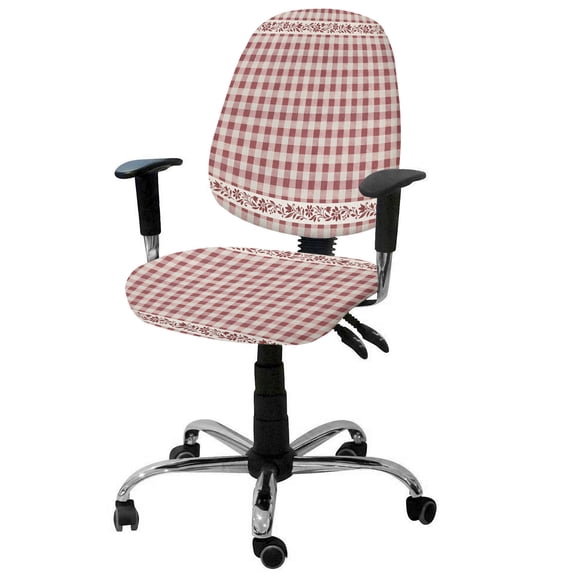 Farm Red Checkered Office Chair Covers Stretchable Country Farmhouse Minimalist Floral Leaf Plaid Split Computer Desk Chair Cover Universal Spandex Chair Seat Covers Rotating Chair Slipcovers