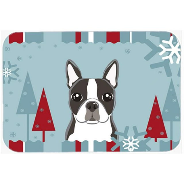 Carolines Treasures BB1699LCB Winter Holiday Boston Terrier Glass Cutting Board- Large