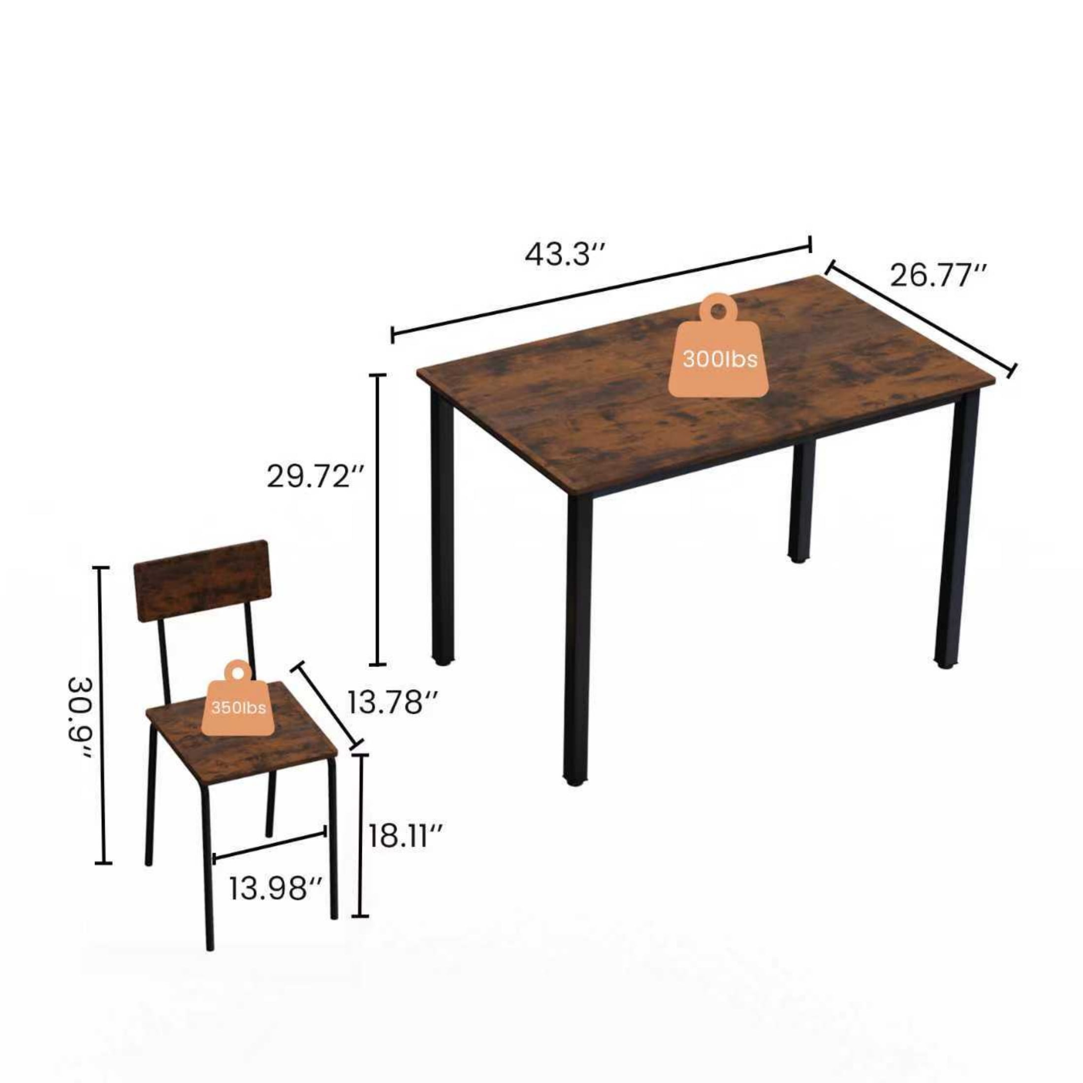 Vinform 5-Piece Dining Table Set, Wood Dining Table with 4 Chairs for Small Home and Apartment