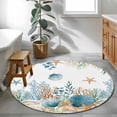 thumbnail image 3 of Round Rugs 3 Ft, Teal Blue Coastal Non Slip Area Rugs for Kitchen Bedroom Entryway, Summer Beach Starfish Shell Coral Nautical Washable Carpet Runner Rug Floor Mats for Bedroom Home Decor, 3 of 8