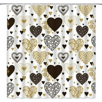 Hearts Shower Curtain Romance Valentine''s Day Black and Doodle Style Hearts Gold Love on White Backdrop Bathroom Curtain 70×70 in with Hook