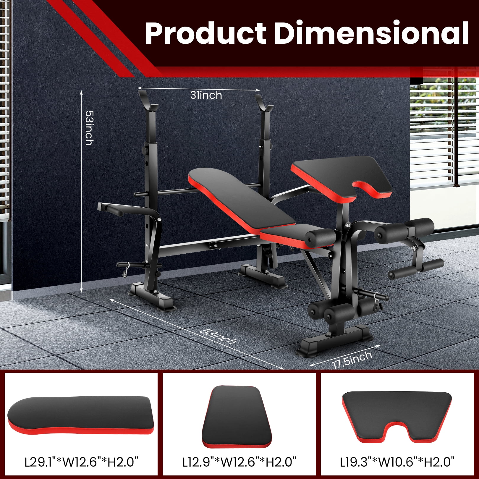 VIBESPARK Adjustable Weight Bench 600lbs 5-in-1 Foldable Workout Bench Set with Barbell Rack Leg Developer Preacher Curl Rack Dumbbell Fly Attachment, Multi-Function Strength Training Bench Press