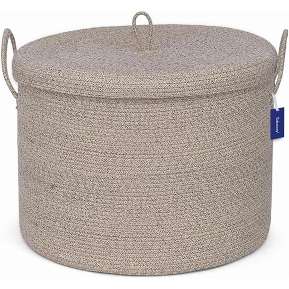 21 Inch X 18 Inch Extra Large Round Storage Basket With Lid Brown