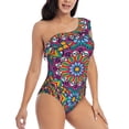 thumbnail image 3 of Gukieu Mandala Print One-shoulder Ruffled One-piece Swimsuit with Removable Chest Pads and Tummy-control Swimsuit for Women-Large, 3 of 6