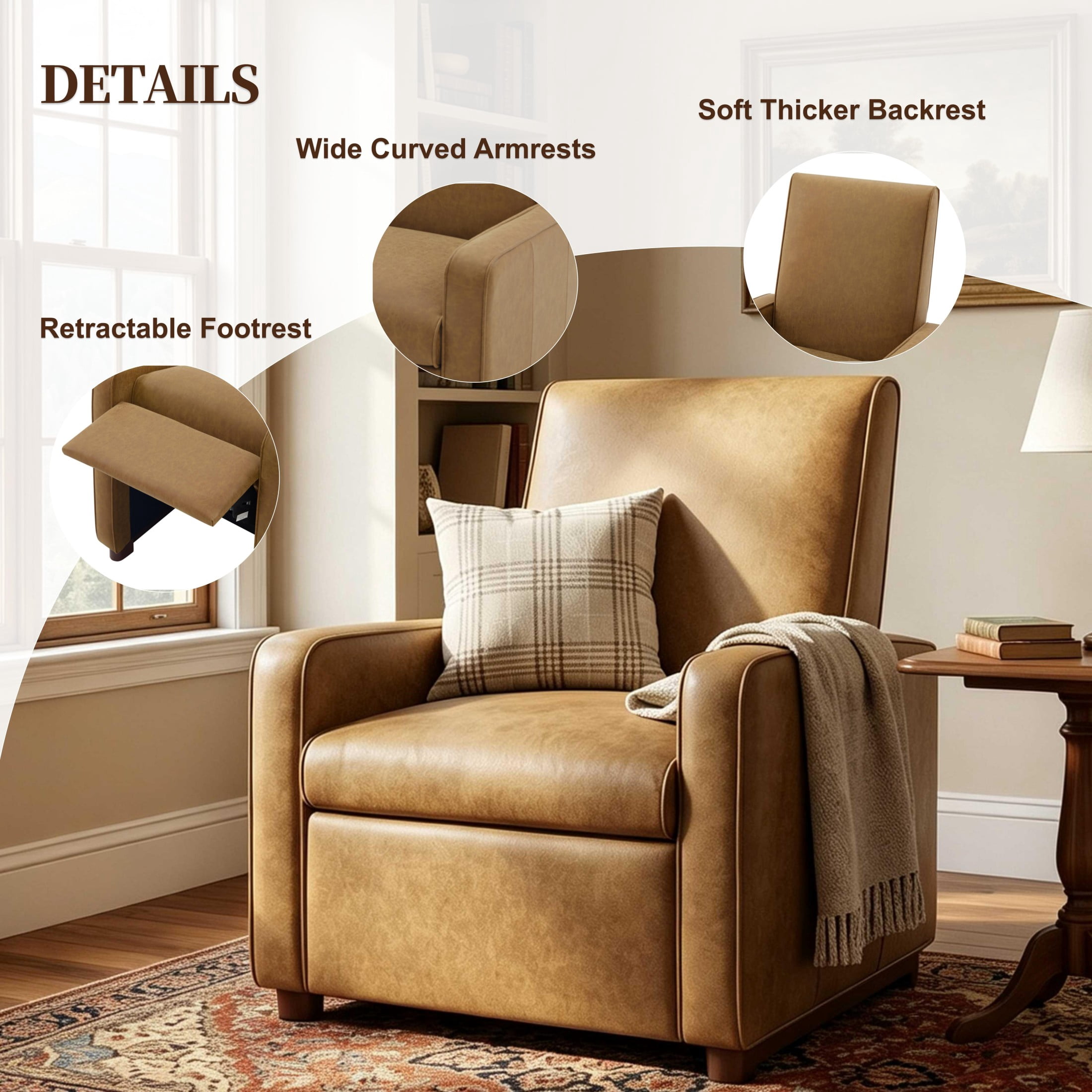Christopher Knight Home Modern Manual PU Leather Recliner Chair, 2-Position Adjustable Back, Brown