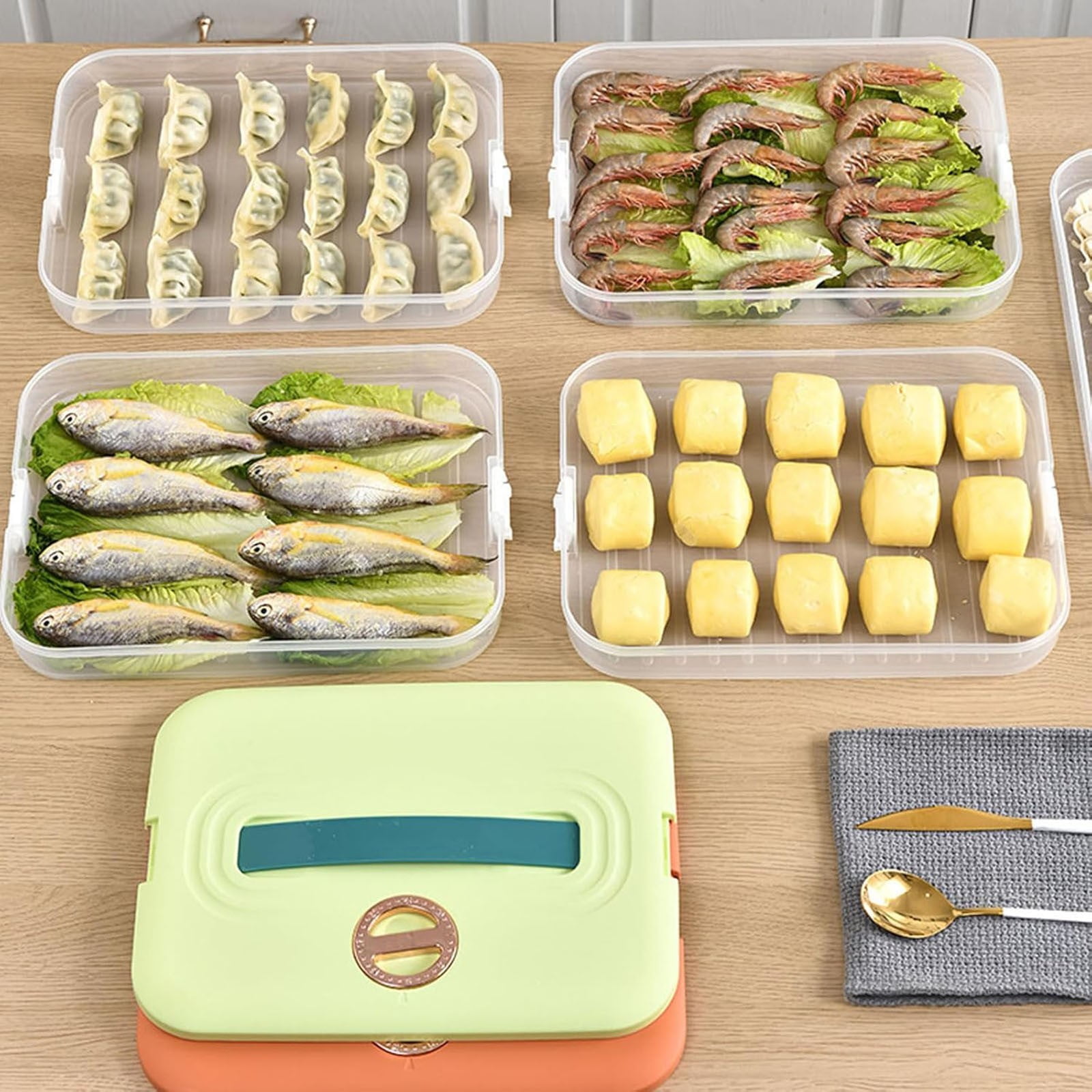 THLKIF Food Storage Containers with Lids, Plastic Airtight Cookie Containers, Stackable Cookie and Dumpling Storage Box, Carrier for Pantry Organization