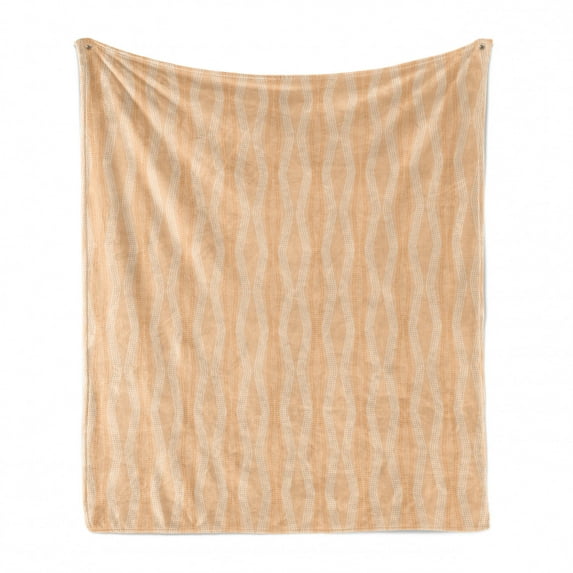 Abstract Soft Flannel Fleece Throw Blanket, Broken Line Shaped Vertical Dots Pattern Abstract Geometrical Stripes, Cozy Plush for Indoor and Outdoor Use, 60" x 80", Champagne and White, by Ambesonne