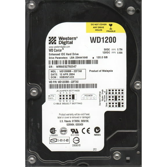 WD1200BB-22FTA0, DCM HSBHNTJCH, Western Digital 120GB IDE 3.5 Hard Drive