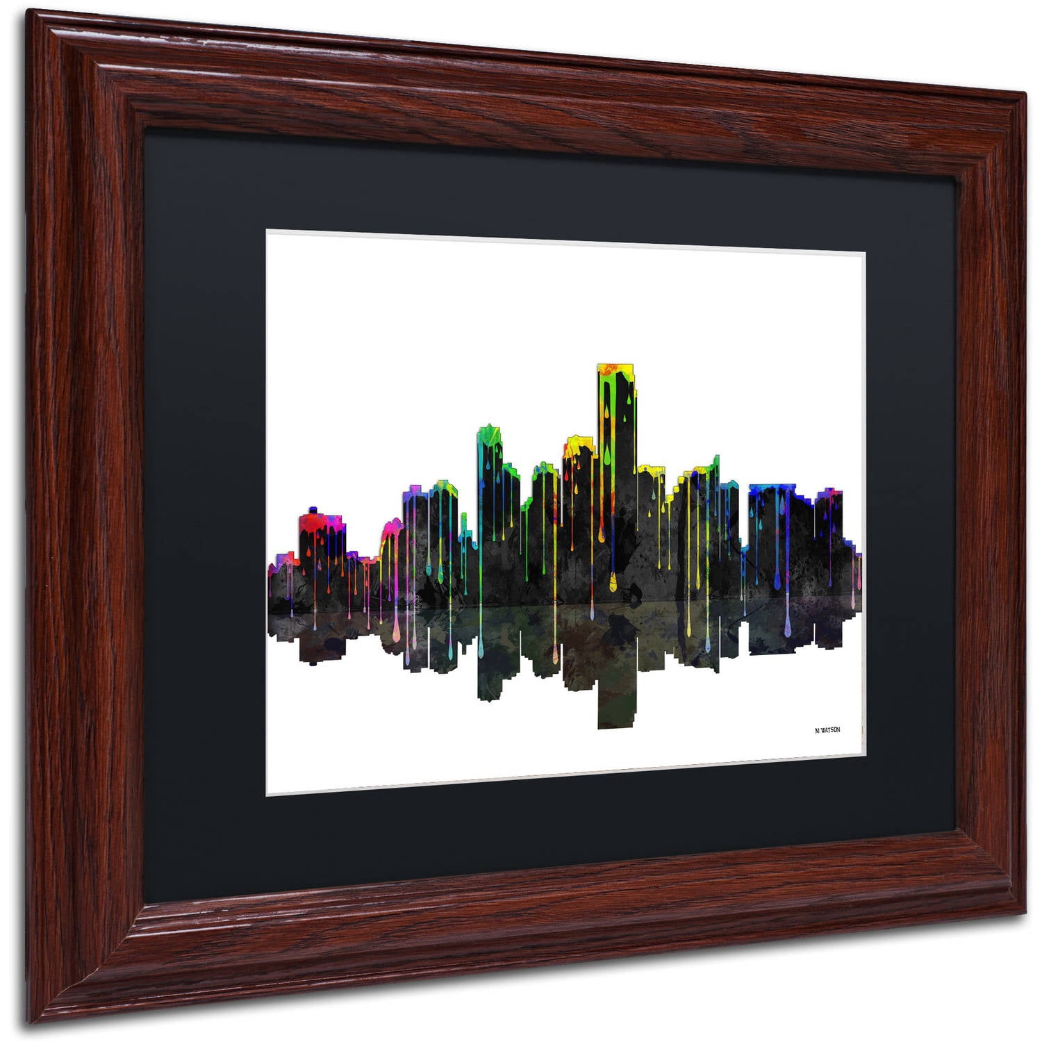 Trademark Fine Art "Jersey City New Jersey Skyline II" Canvas Art by Marlene Watson Black Mat, Wood Frame