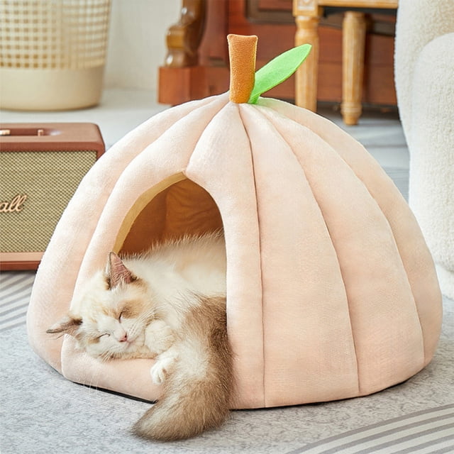 hengsof Christmas Cat Bed Cave for Indoor Cats & Small Dogs, Soft and Warm Cats House Tent Bed Semi Enclosed Cats Cave with Removable Cushioned and Anti Slip Bottom