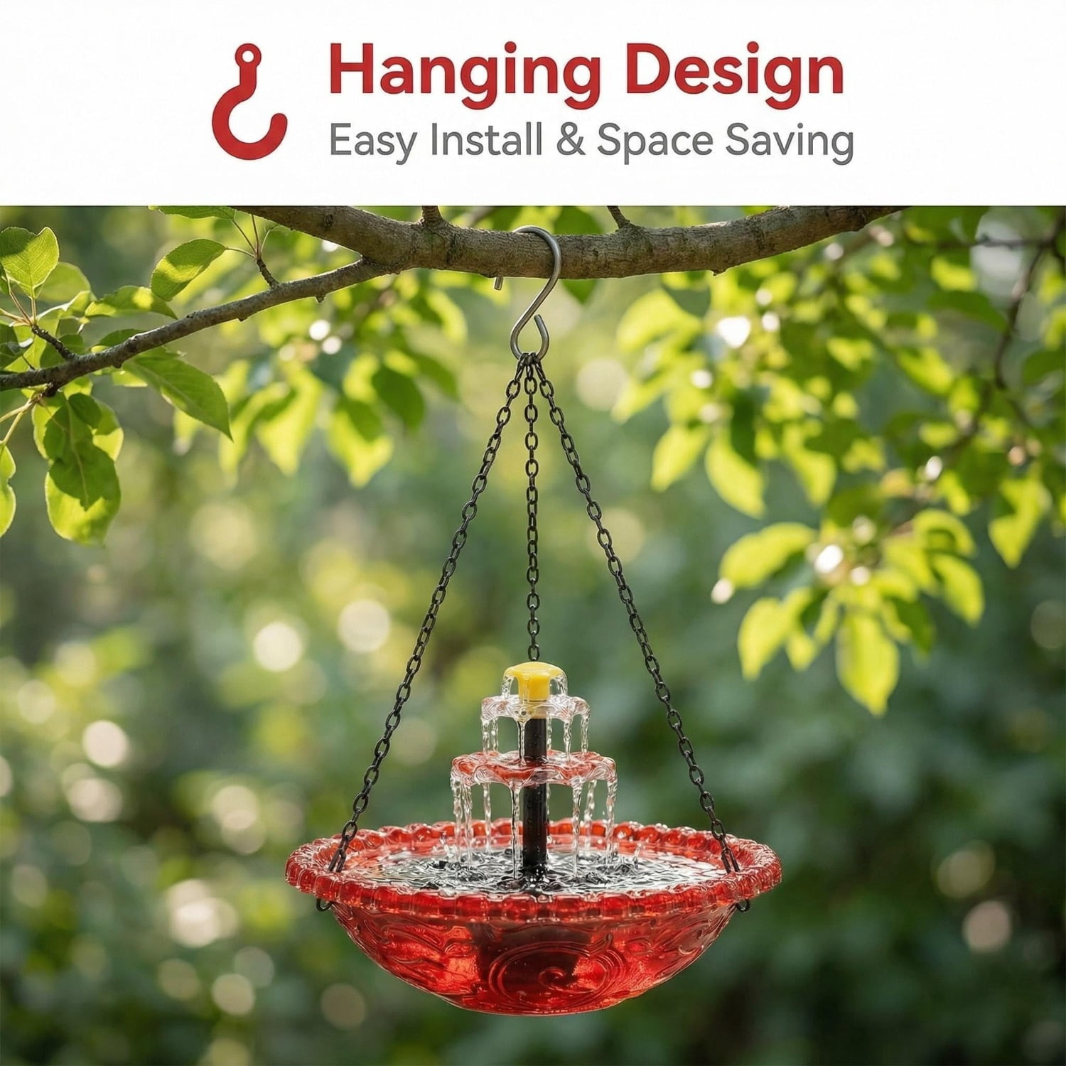 New Solar Cascade Hanging Bird Bath Fountain – Upgraded Outdoor Water Feature with Flowing Water, Solar Powered, Easy Hang, for Garden Patio Backyard Lawn Decor