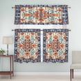 thumbnail image 5 of Retro Ethnic Leaves Curtain Valances Set Flowers Orange Blue Texture Kitchen Curtains 36&nbsp;inch Length Rod Pocket Valance and Tiers 3 Piece Set Small Bedroom Bathroom Laundry Decor, 5 of 9