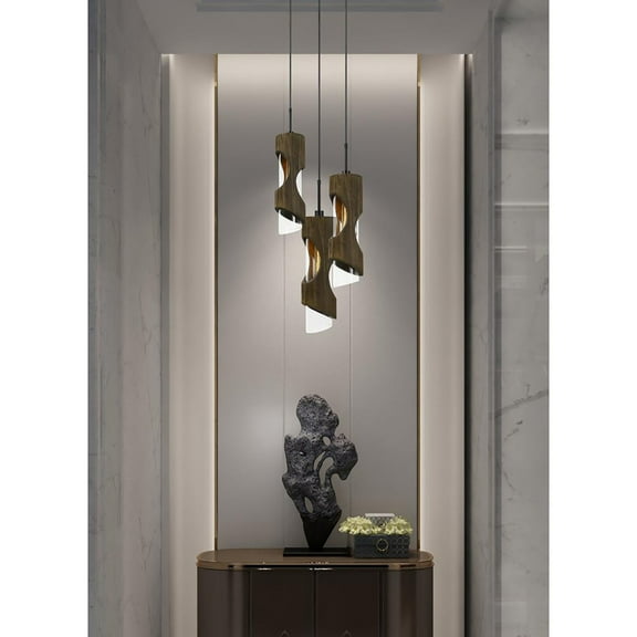 60W X 3 Zamora 3 Light Wood Pendant With Clear Glass Shade (Edison Bulbs Not Included)