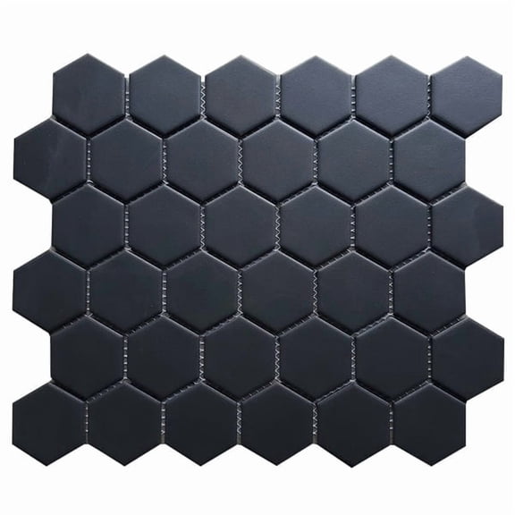 Black - 2-in Hexagon 13-in x 11-in Matte Porcelain Mosaic Floor and Wall Tile( 20 sq. ft. /Box )