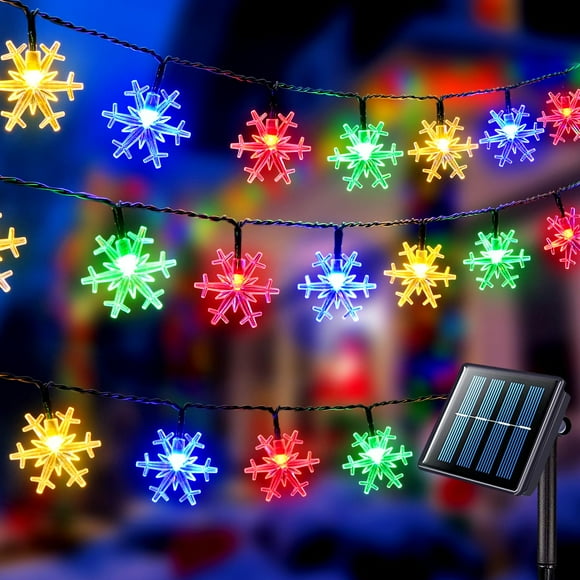 Guirnalda de luces solares con forma de copo de nieve JMEXSUSS, 9,3 m, 50 LED, impermeables