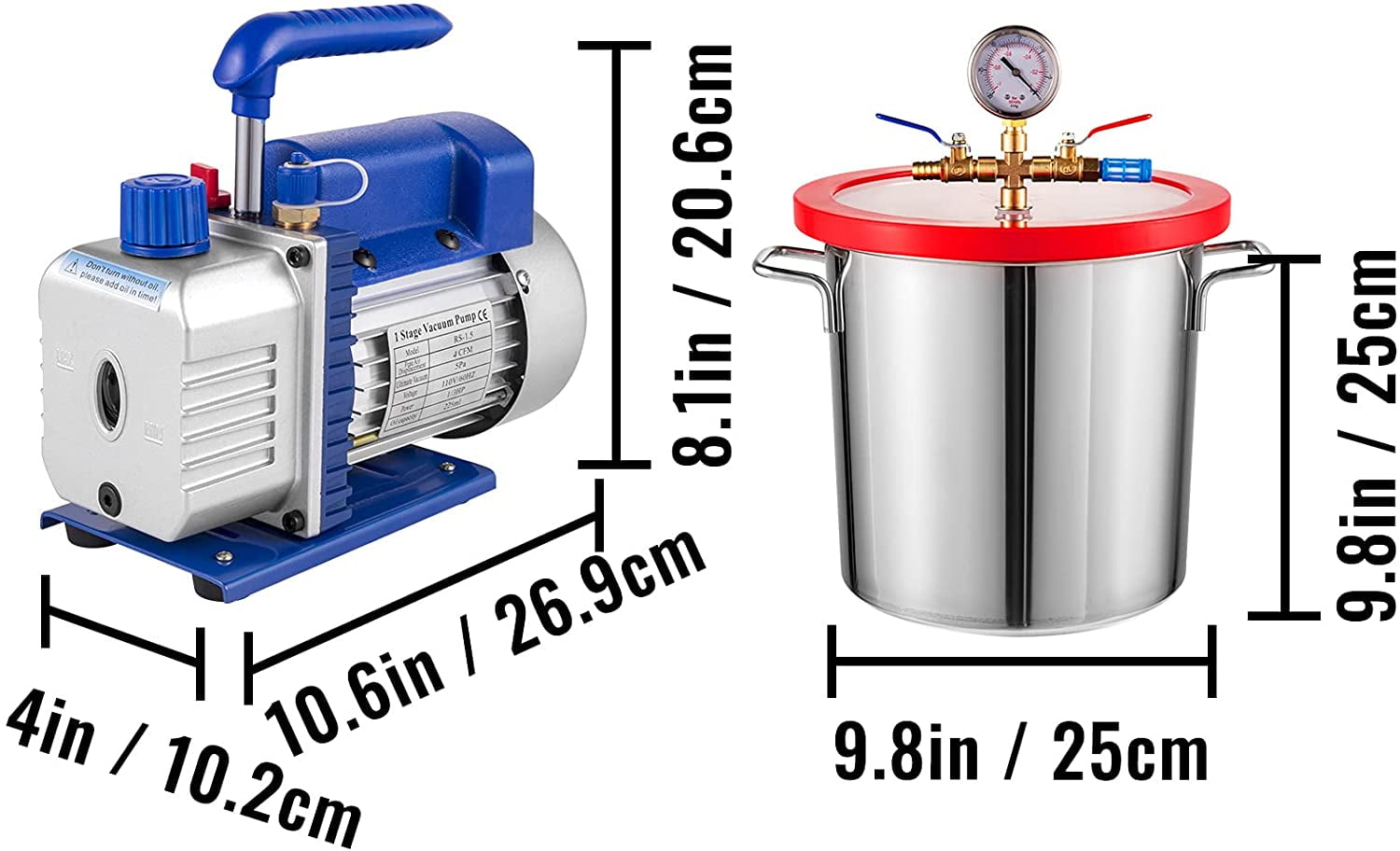 Buy VEVOR 4 CFM Vacuum Pump 1/3 HP Vacuum Pump HVAC Stsinless Steel AC