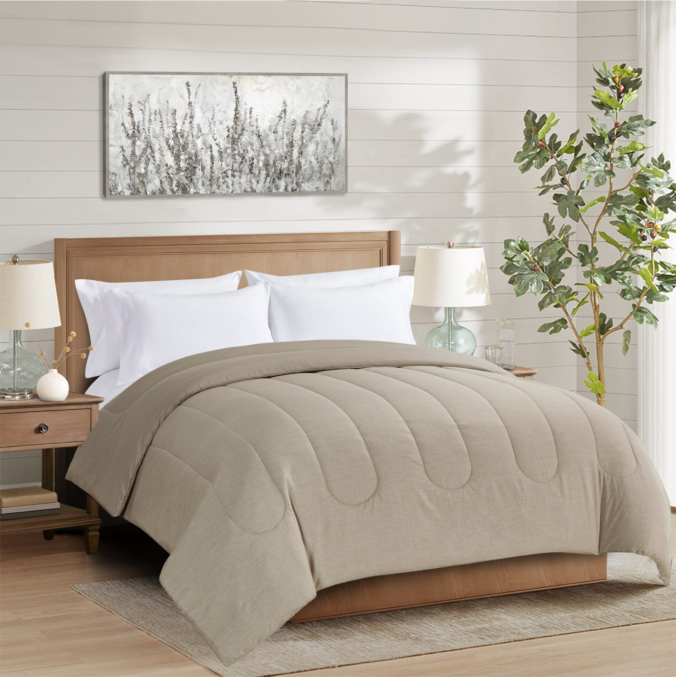 Mainstays Super Soft Microfiber Reversible Comforter, Full/Queen, Tan, 1 Piece