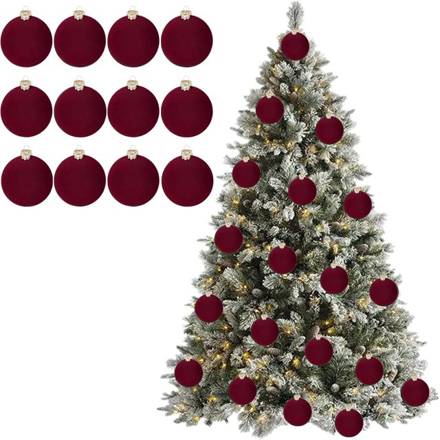12 bolas de terciopelo para adornos navideños, 2,36'', adornos flocados para árbol de Navidad, bolas de terciopelo para adornos de árbol de Navidad, decoración de corona (#06)