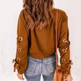 thumbnail image 3 of Jersey para mujer, camisa corta con cordones, mangas largas, cuello redondo, hombros caídos, túnica holgada de otoño para otoño, primavera, jengibre XXL, 3 of 5