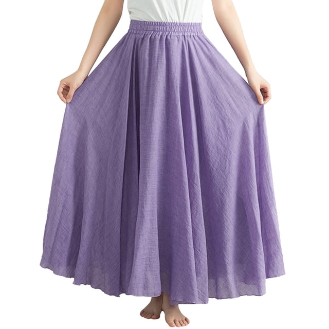 Falda larga de corte A de color liso para mujer - Falda media con cintura elástica, 95 cm de largo, mezcla de poliéster, tallas reales - S-XXL