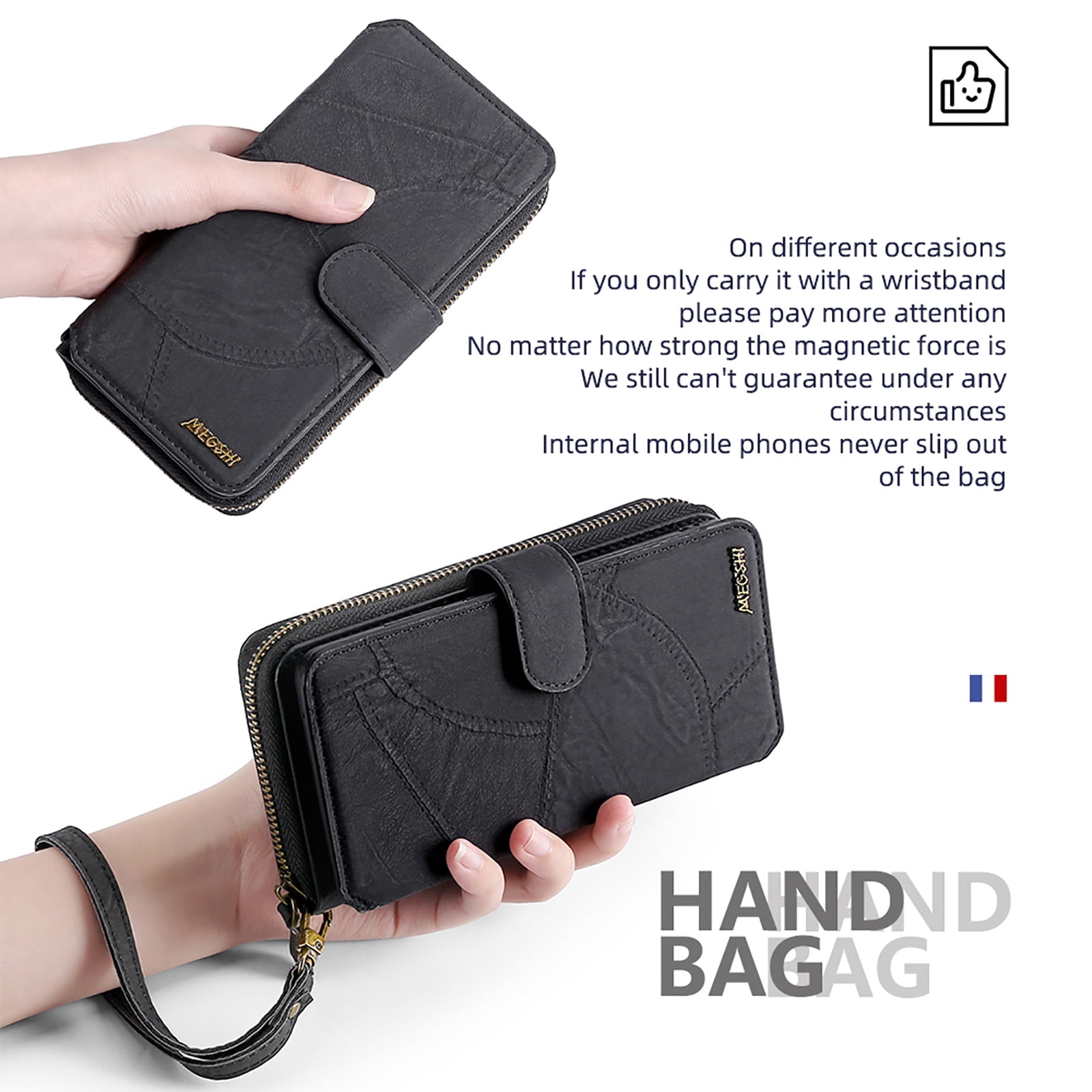 For Samsung Galaxy S25 Ultra Wallet Case with RFID Blocking Credit Card Holder, Detachable Wallet Phone Case Magnetic Closure Flip Kickstand PU Leather Flip Lanyard Strap Wristlet Zipper Purse,Black