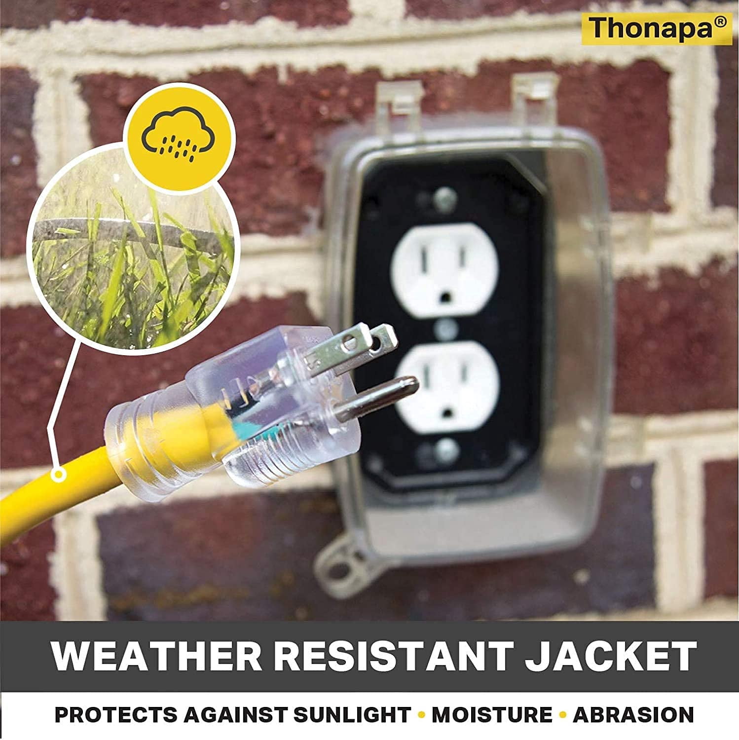 Thonapa 2 Pack Lighted Outdoor Extension Cord 25 ft - 12 Gauge 15 Amp Heavy Duty Power Extension Cords - SJTW - Great for Major Appliances, Power Tools, Garden Supplies - Yellow