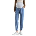 thumbnail image 3 of Frostluinai Women's Maternity Jeans Over Belly Comfy Stretch Boyfriend Jeans Loose Pregnancy Pants Solid Maternity Harem Denim Pants with Pocket, 3 of 6