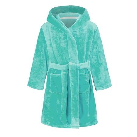 

Paokuoon Toddler Kids Pajamas Robe for 2-13T Flannel Soft Hooded Unisex Solid Color Sleepwear for Fall Winter