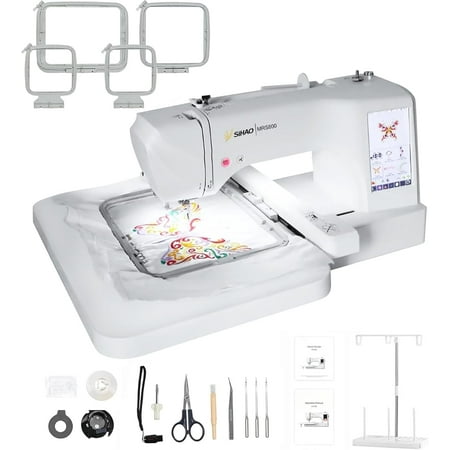 SIHAO MRS800 Embroidery Machine, 7.9" x 11" Embroidery Area, 312 Built-in Designs, 11 Font Styles, 7" LCD Touch Screen with Hoops, USB, Stabilizer, Bobbins，etc