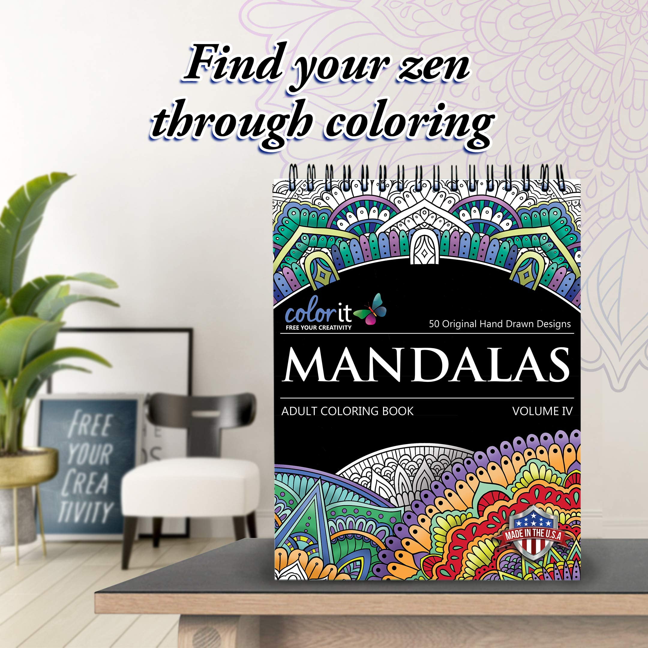 ColorIt Mandalas to Color Volume IV Coloring Book for Adults Relaxation, 50 Single-Sided Designs, Thick Smooth Paper, Spiral Binding, USA Printed, Lay