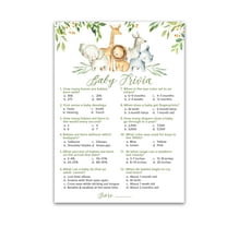 SAFARI ANIMALS Baby Shower Game — BABY TRIVIA Game — Pack of 25, Country Rustic JUNGLE THEME Baby Shower Games, Welcome to the Wild Shower GENDER NEUTRAL, Fun Baby Facts Game Shower Activity G550-TRV
