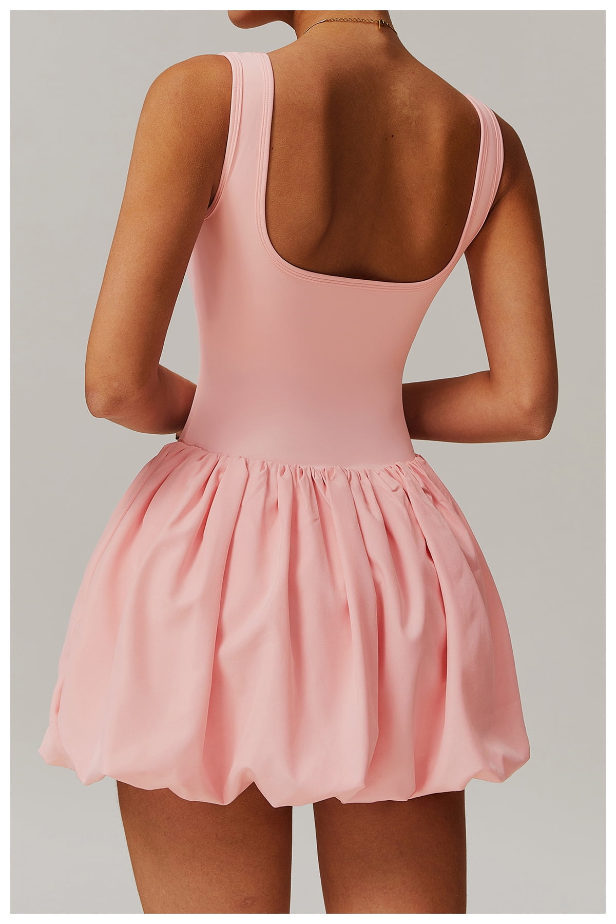 PISONIC Womens Tennis Golf Dress with Built-in Bra Shorts Backless Square Neck Mini Puffy Skirt Athletic Dresses with Pockets
