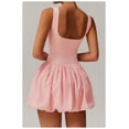 thumbnail image 3 of PISONIC Robe de Tennis et de Golf pour Femmes avec Soutien-Gorge Intégré, Short, Dos Nu, Encolure Carrée, Mini Jupe Bouffante, Robes Athlétiques avec Poches, 3 of 7