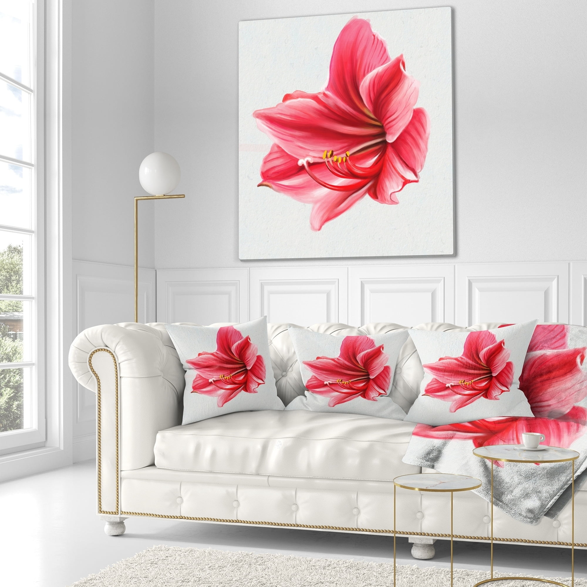 Designart Cu13581 16 16 Big Red Flower Sketch On White Floral Cushion Cover For Living Room