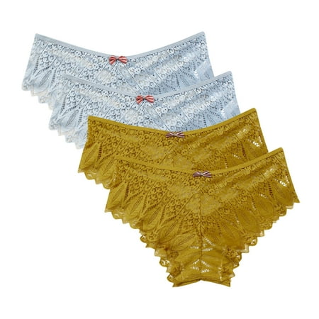 Women s Boxers Briefs 4pc Panties for Women Lace Thong Lace Breathable Underwear Scallop Thongs Ladies Plus Size Underpant Briefs Underwear Women Briefs Yellow XL
