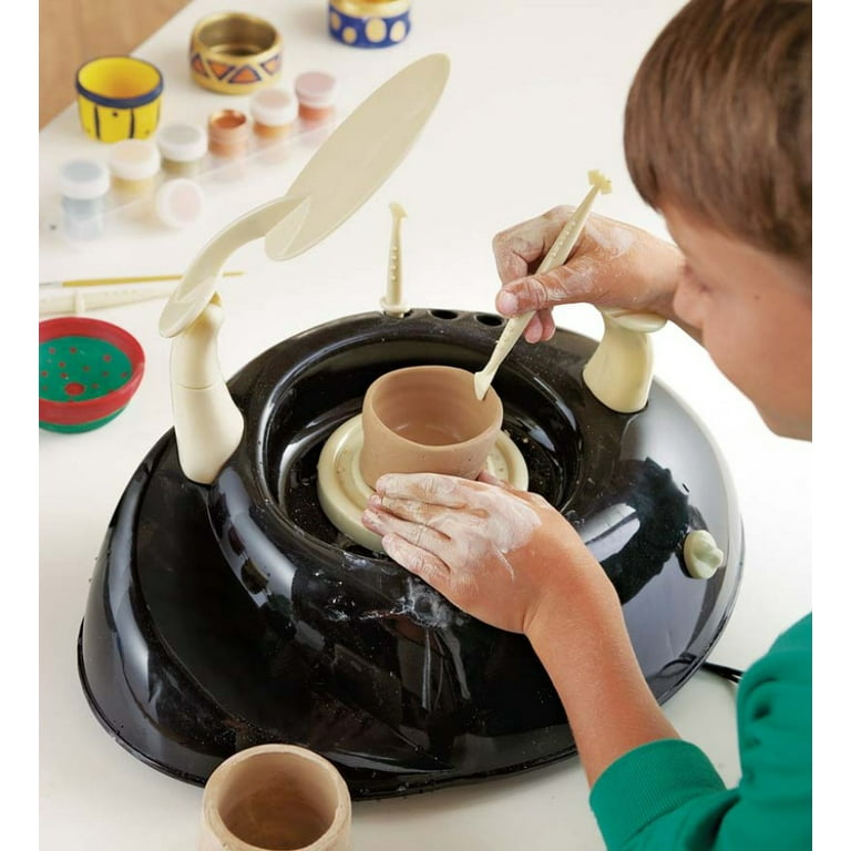 HearthSong - Pottery Wheel Kit for Kids, with 2 Lbs. Air Dry Clay, Clay  Knives, Cutting Cord, Six Paints, Paintbrushes, and Instructi