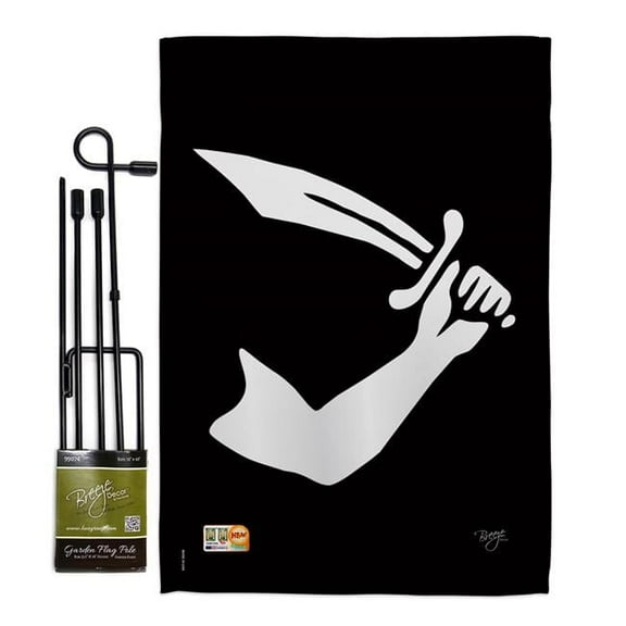 Breeze Decor BD-PI-GS-107037-IP-BO-D-US13-BD 13 x 18.5 in. Thomas Tew Coastal Pirate Impressions Decorative Vertical Double Sided Garden Flag Set with Banner Pole