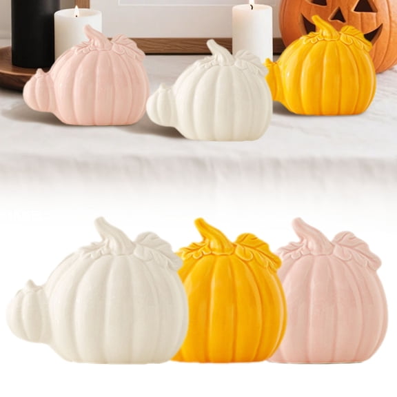 SeekLGT Ceramic Pumpkin Figurine Hand-Painted Pumpkin Decor, Fall Harvest Pumpkin Decor Statue Centerpiece for Thanksgiving Halloween Tabletop, 1 pc