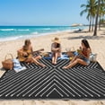 thumbnail image 2 of HIWEAVER Black/White 8' x 10' Outdoor Rug PP Plastic Straw Woven Waterproof Patio Rug with Striped Pattern Portable Outside Carpet for Balcony Deck Picnic Garden Decor, 2 of 6