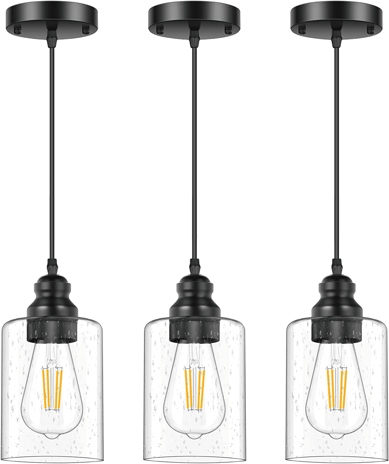 3Pcs Pendant Light Fixture Industrial Kitchen Island Light with Glass