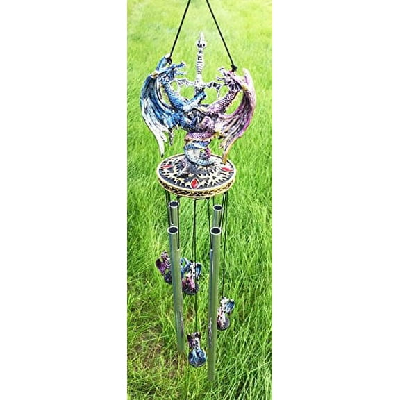 Day and Night Dragons Guarding Excalibur Sword Resonant Relaxing Wind Chime Garden Patio