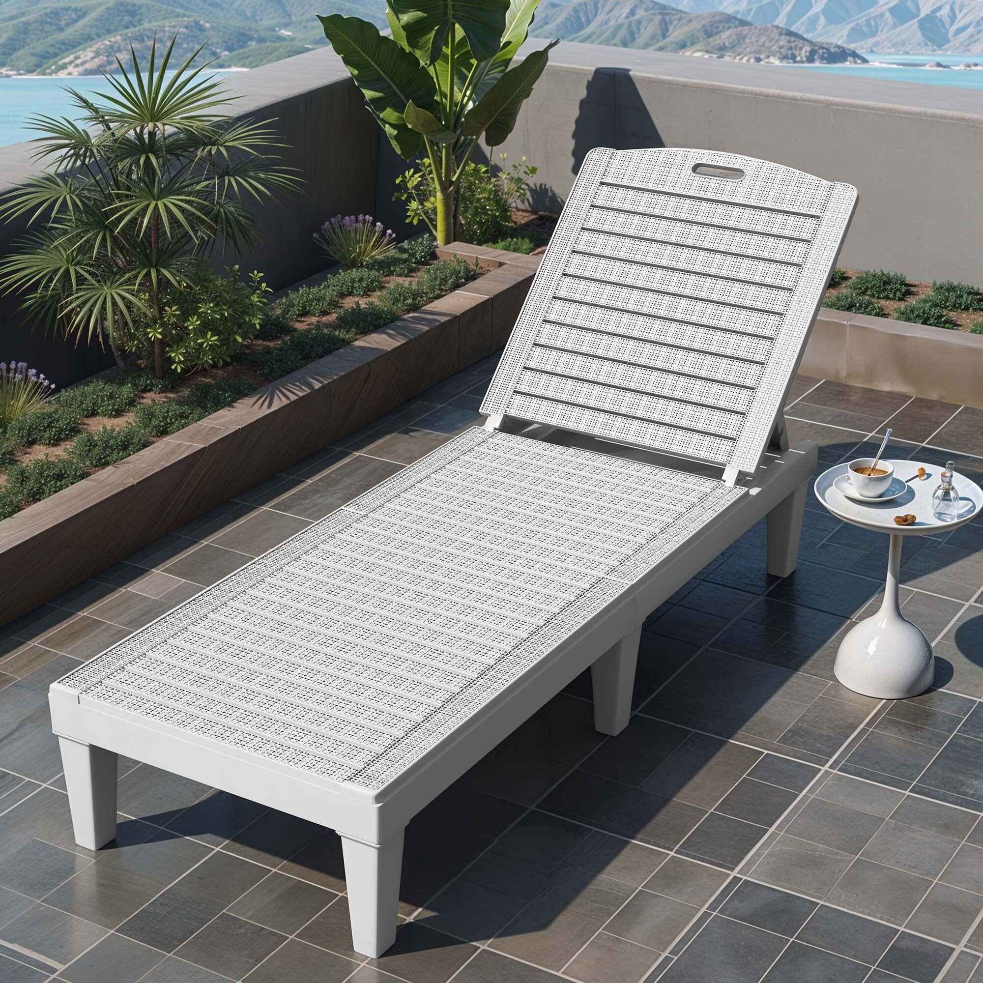 Uforic Outdoor Plastic Chaise Lounge Chair, 5-Position Adjustable Waterproof Poolside Recliner, Easy Assembly Patio Lounger for Garden Backyard, Grayish White, 1 Piece