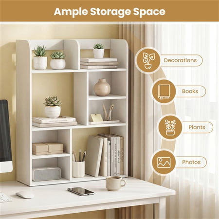23.5×9×31.5 Inch Vertical Desktop Storage Shelf Sturdy MDF Desk Hutch for Books Decor