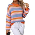 thumbnail image 3 of Sunloudy Chandails Rayés pour Femmes Manches Longues Col Rond Épaules Tombantes Coupe Ample Pull Tricoté, 3 of 8
