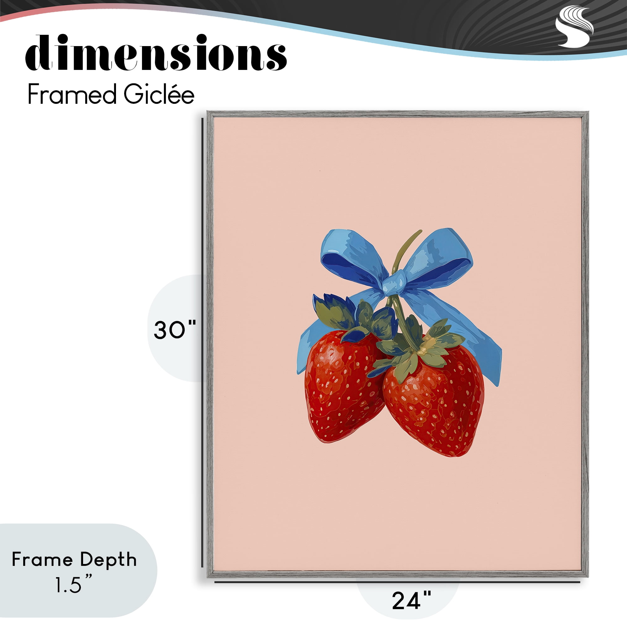 Stupell Industries Strawberry Pair with Blue Bow Gray Framed Giclee Art, design by Imagine It Images