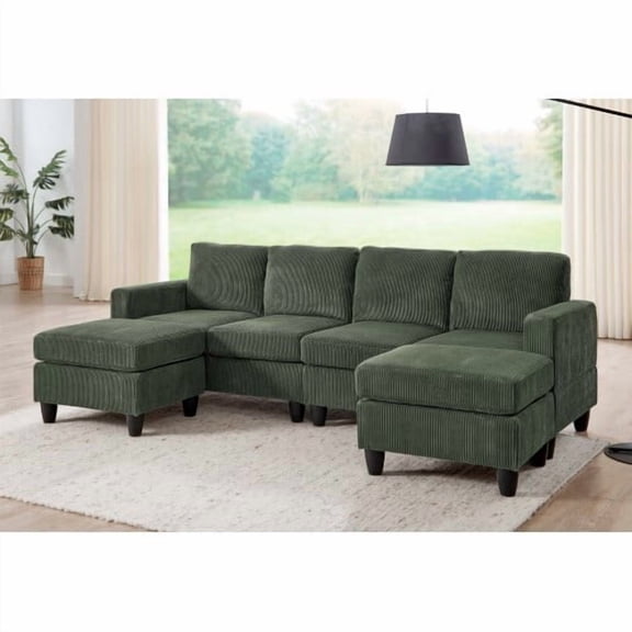 Howcool 106" Cloud Sectional Sofa with Extra Deep Seat,U Shaped Sectional Couches for Living Room,4 Seater Corduroy Sofas & Couches,Modern Apartment Couch with Double Chaise Lounge,Green