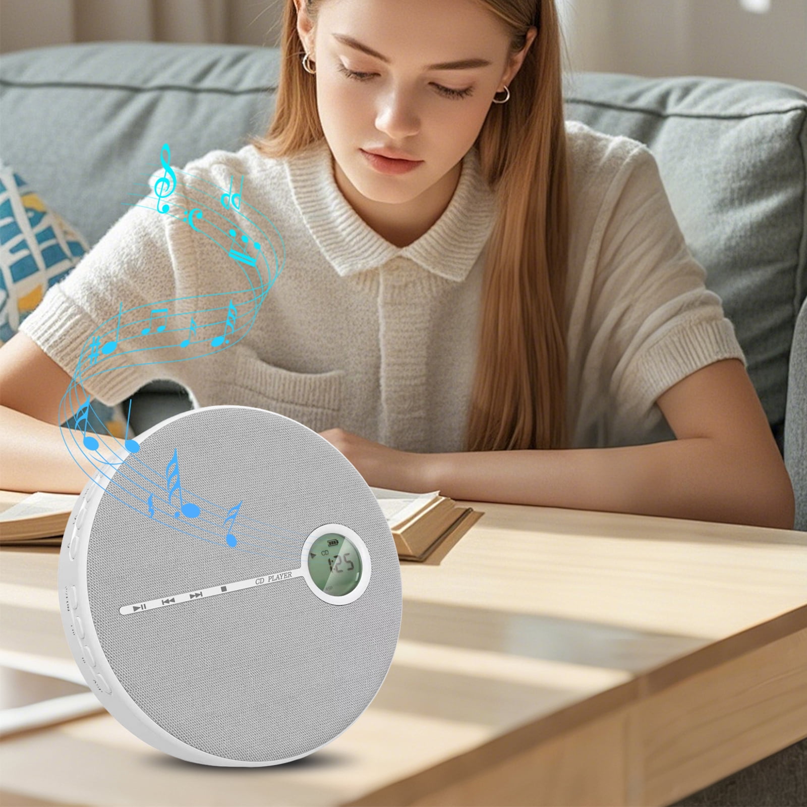 HUISZJ Portable CD Player, Rechargeable Personal CD Player with Speaker, Personal Music Player with Earphone (Gray)