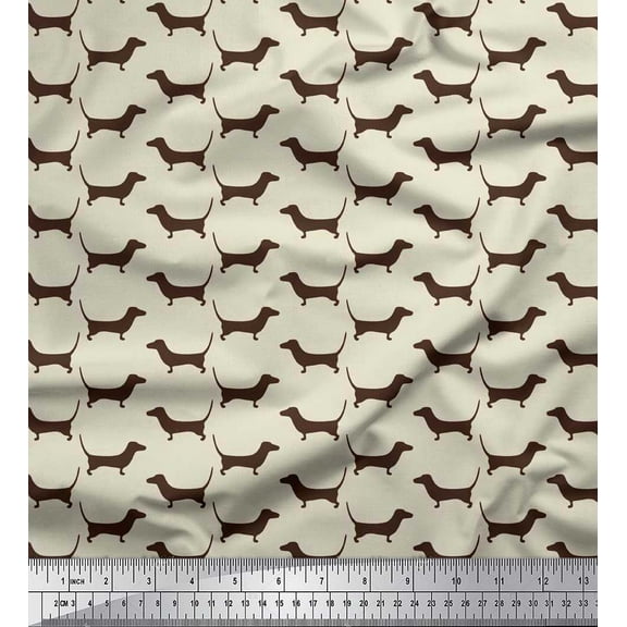 Soimoi Silk Fabric Dachshund Dog Printed Craft Fabric by The Yard 42 Inch Wide