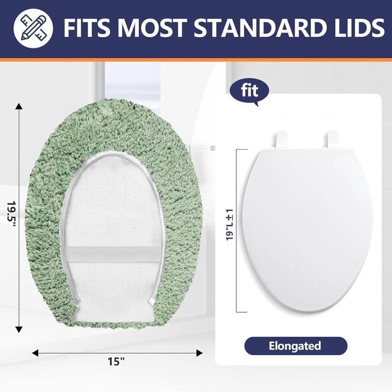 Microfiber Elongated Toilet Seat Cover - Soft Tufted Lid Cover, Adjustable Fit For 18-19.5" L X 14-16" W Seats