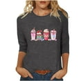 thumbnail image 1 of Penkiiy T-shirt de Mode pour Femmes de la Saint-Valentin Imprimé Manches 3/4 Blouse Col Rond Hauts Décontractés TG Gris, 1 of 5